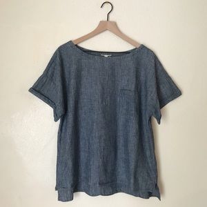 Eileen Fisher Chambray Pocket Front Box Top XL